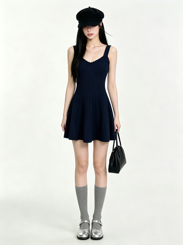 Bubble Cui 2026 Summer New Style Waist-Cinching Cool Ice Silk Navy Blue Suspender Dress Women's Little Black Dress Bubble Cui 2026 Summer New Style Waist-Cinching Cool Ice Silk Navy Blue Suspender Dress Women's Little Black Dress