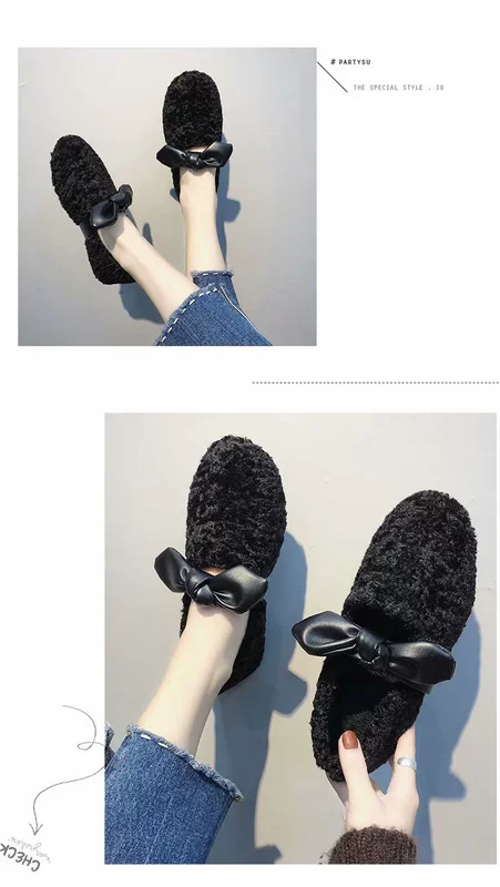 Giày lông nữ mùa thu và mùa đông cộng với nhung ấm của giày thấp