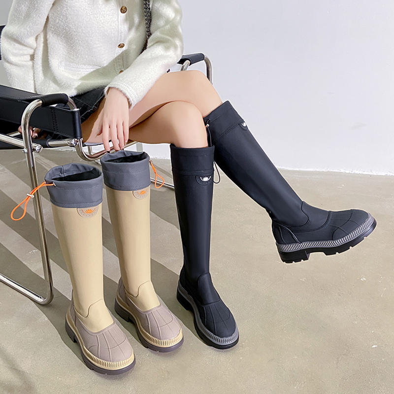 Hiking Rain Boots, Foldable Outdoor Women's Thick-Soled Long Boots, Non-Slip, Wear-Resistant, Fashionable, Cute, New Style for Climbing