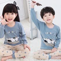 Spring and autumn thin section childrens clothing round neck cotton sweater thin section boys and girls underwear baby warm cotton underwear set