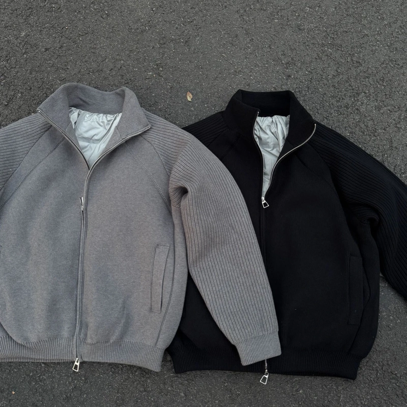 Ateng Sweater down Jacket Autumn and Winter Stand Collar Knitted Trendy Thickened down Jacket Coat Unisex