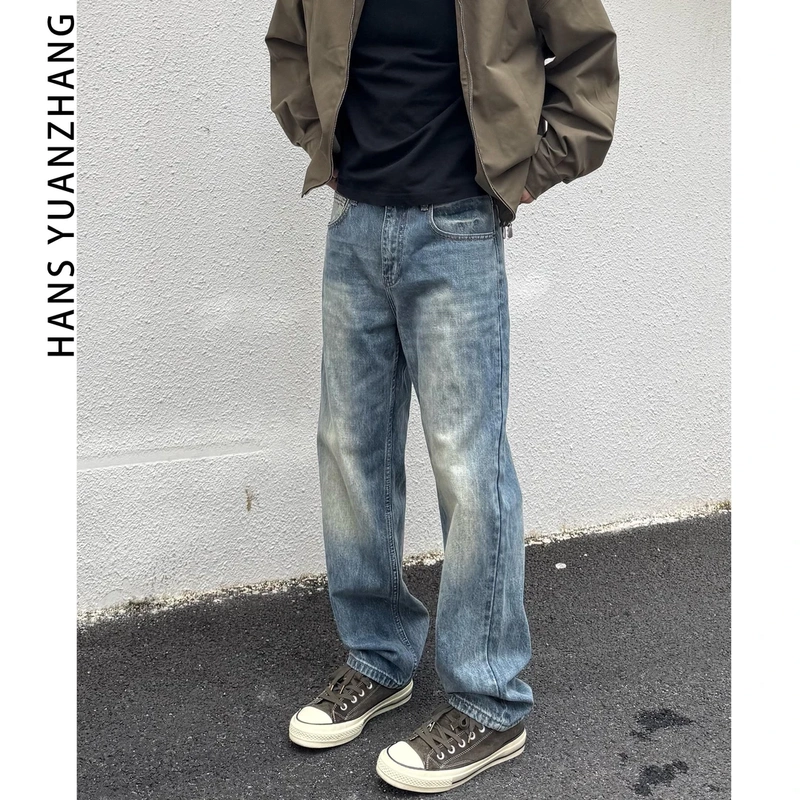 Dean Hans' "Reverse Journey" 12Ooz Washed Vintage Jeans, American-Style Straight-Leg Casual Loose Pants with a Distressed Look