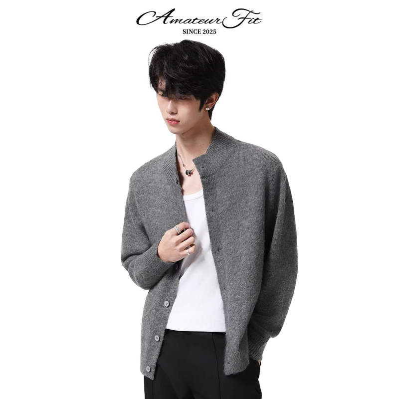 Bmnf Wool Blend Half-Turtleneck Buttoned Cardigan Knit Sweater Old Money Cleanfit Casual Inner Layer Jacket