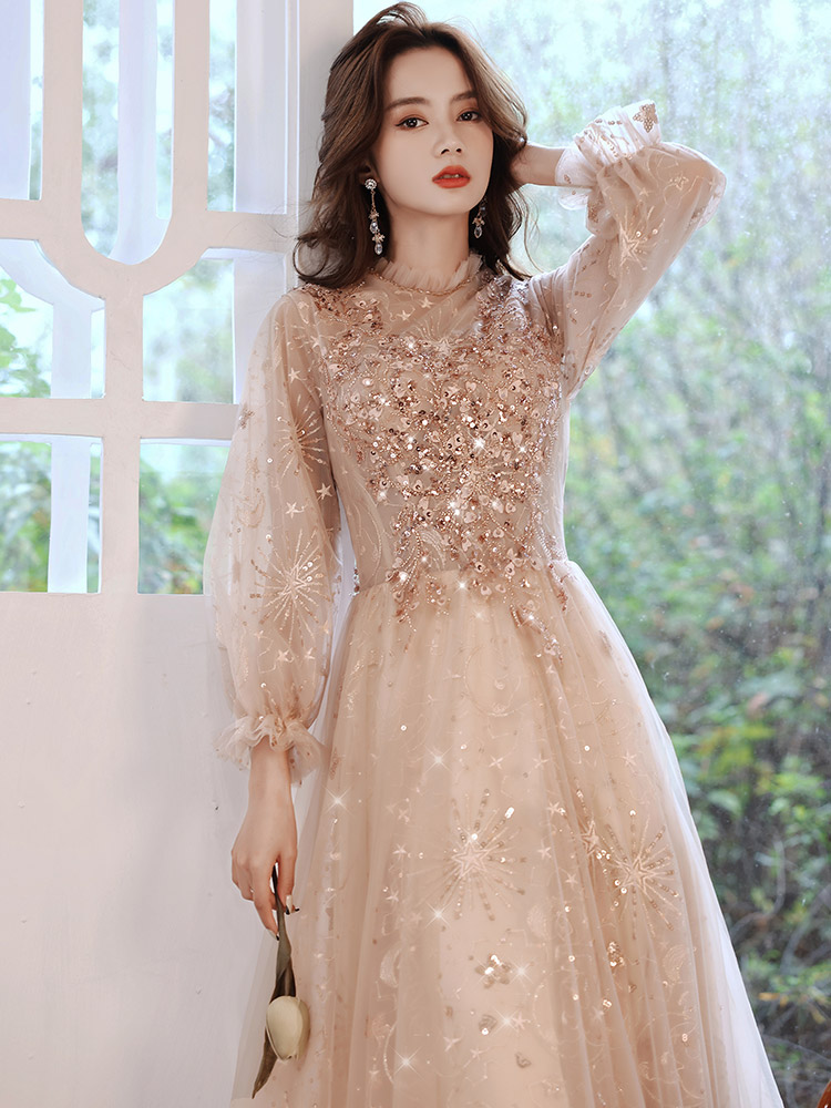Elite evening dress, advanced small princess costume, champagne color, Birthday gift, high-quality style