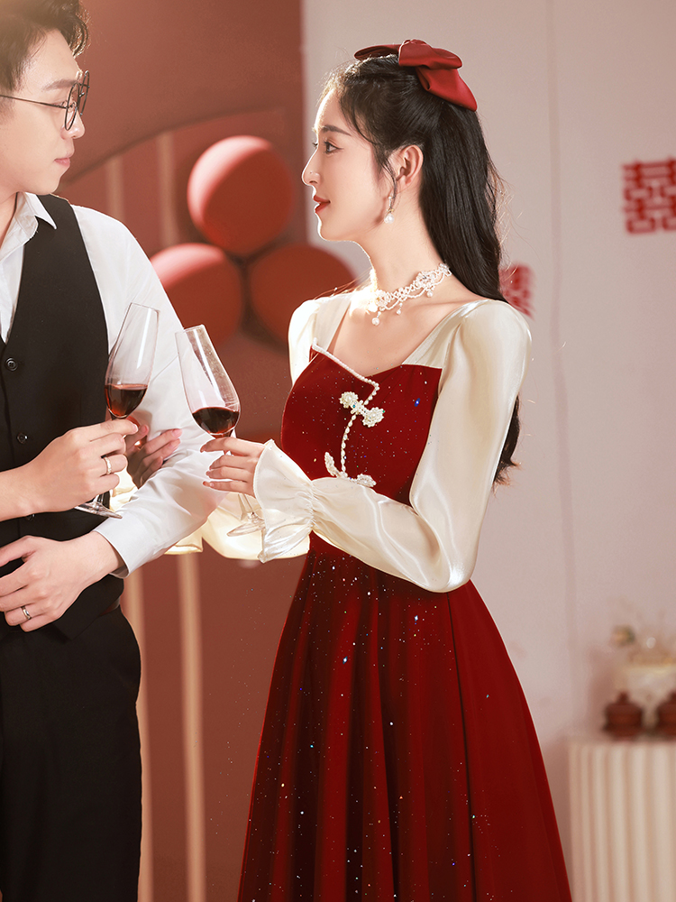 Evening dress, summer wedding dress, red skirt, Chinese style Evening dress, summer wedding dress, red skirt, Chinese style