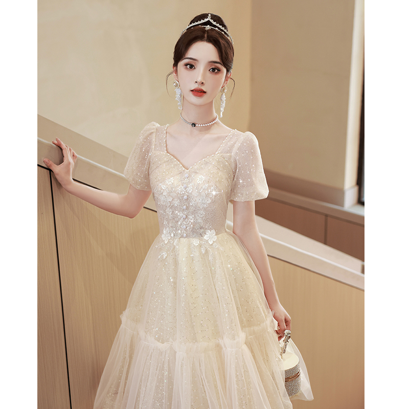 Champagne-Colored Evening Dress for Women, High-End, Petite, Birthday Wedding Dress, Junior High School Student Host Dress, High School Student Coming-Of-Age Ceremony Dress Champagne-Colored Evening Dress for Women, High-End, Petite, Birthday Wedding Dress, Junior High School Student Host Dress, High School Student Coming-Of-Age Ceremony Dress