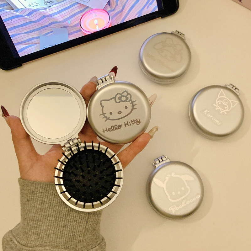 かわいい折りたたみ式クッションコーム（鏡付き）、女性用携帯用小型コーム、漫画ミニマッサージエアクッションコーム