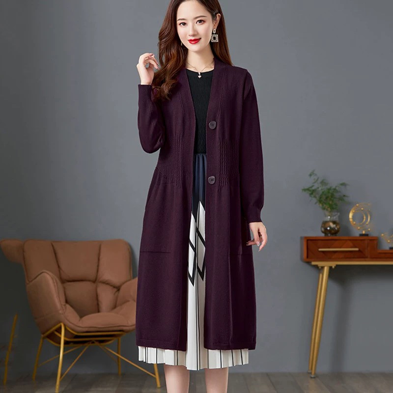Authentic New Spring and Autumn Long Shawl Cardigan for Women to Wear with Skirts, Loose Knit Wool Sweater Jacket