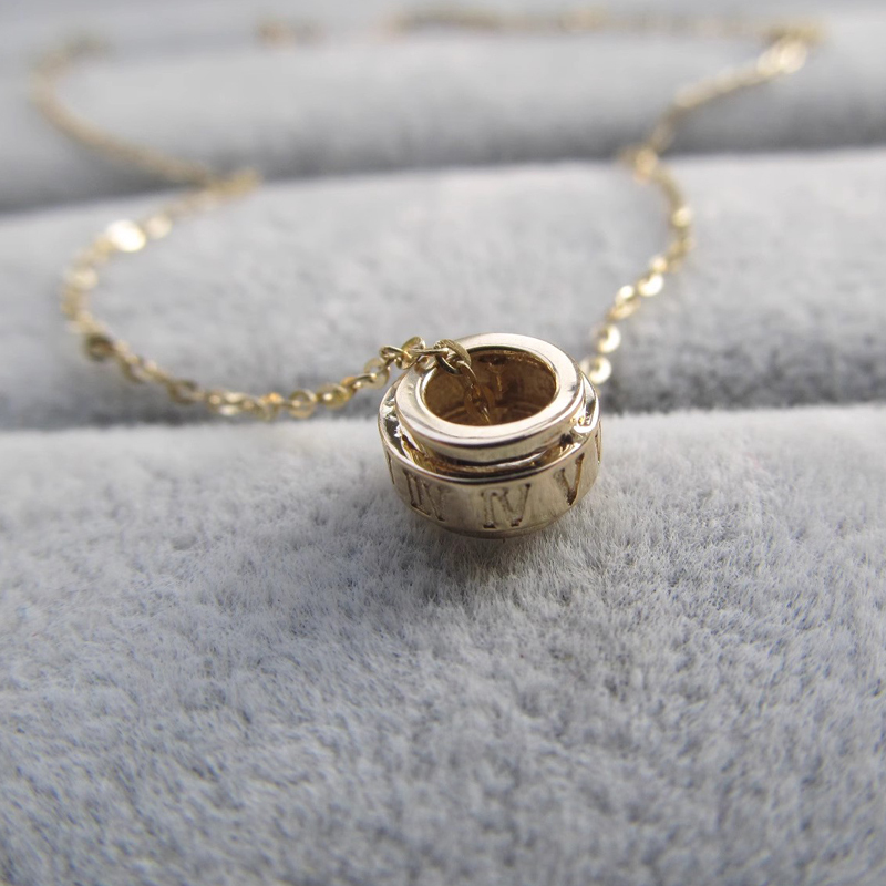 Korean Pure 14K Gold Roman Numeral Cylinder Pendant Gold Plain Gold Necklace Bracelet Roller Small Pendant