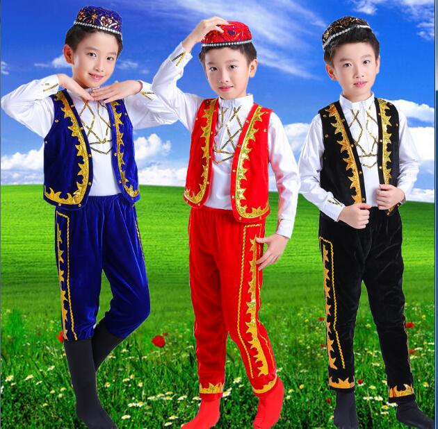 trẻ em cô gái trẻ biểu diễn múa Tân Cương trẻ em quần áo của người Uyghur khiêu vũ quần áo Hui dân tộc thiểu số trang phục biểu diễn