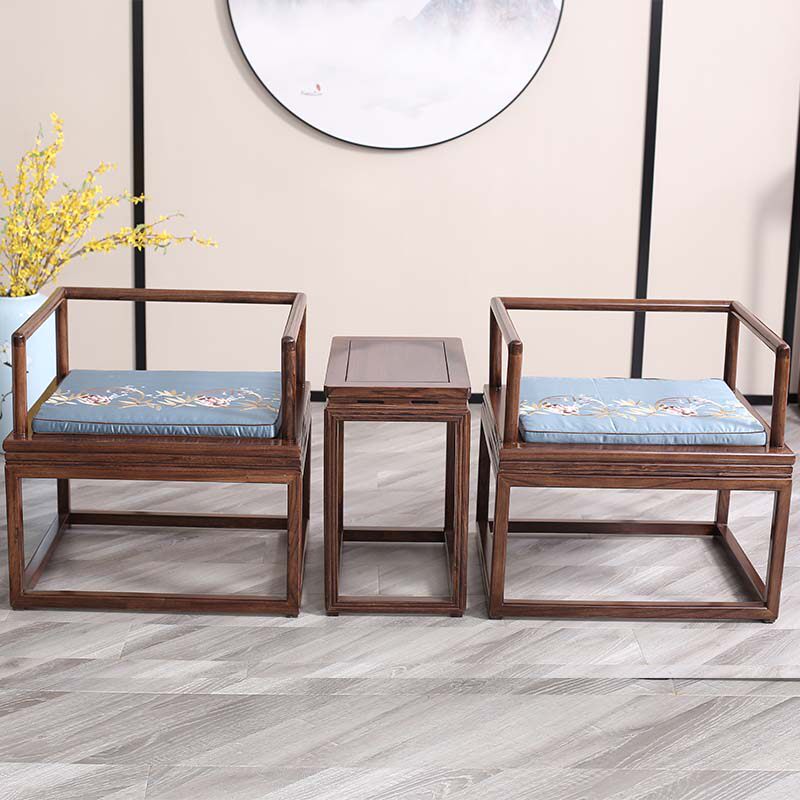Zen chair single cross-legged meditation new Chinese real elm three-piece set simple furniture tea table stool original ecological owner