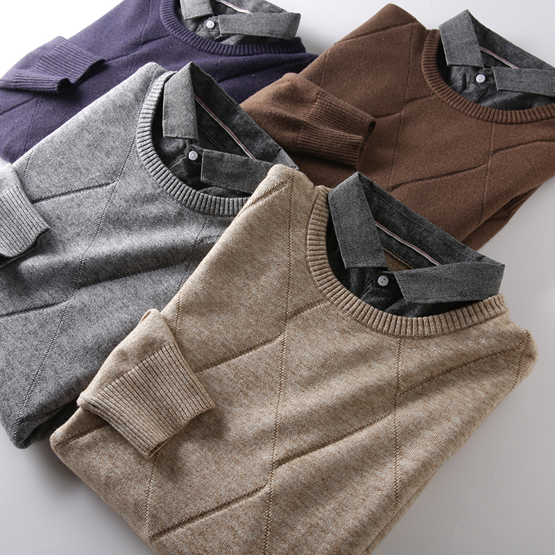 Temperament Good Cargo Cashmere ADVANCED TEXTURE SELF-HEATING AUTUMN WINTER MEN'S CASUAL LEAVE TWO SWEATER STITCH SWEATSHIRT