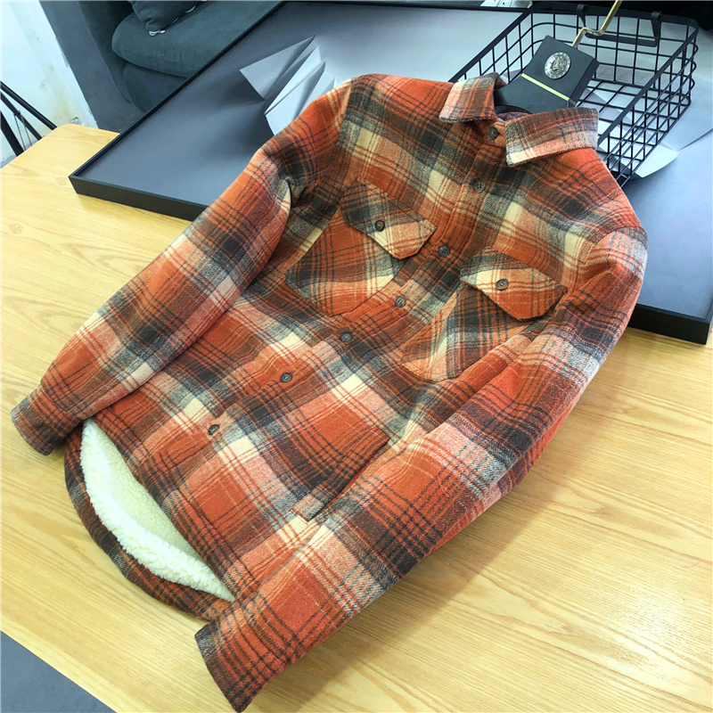 Export Single plus thickening grinding fabric autumn and winter men warm grain and leisure long sleeved shirt coat
