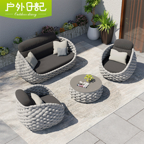 Nordic Outdoor Sofa Terrace Patio Garden Garden Vine Chair Tea Table Combo Outdoor Furniture Waterproof Sunscreen Rattan
