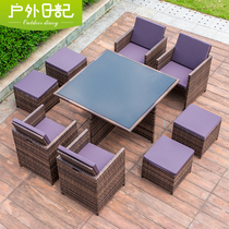 Outdoor table and chairs balcony Leisure minimalist Rattan Chair Table Combined Suit Outdoor Dining Table And Chairs Patio Terrace Rattan furniture