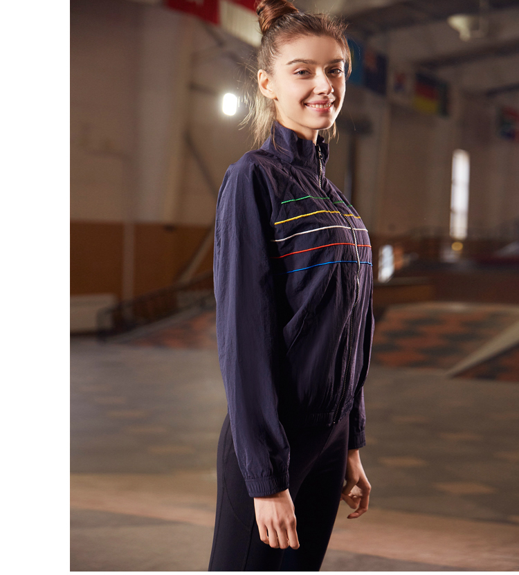 GYMNA gốc retro gió đại học thể thao áo khoác thông thường đào tạo chạy áo khoác thể dục dây kéo áo sơ mi mùa xuân và mùa thu phụ nữ - Áo khoác thể thao / áo khoác áo khoác thể thao adidas