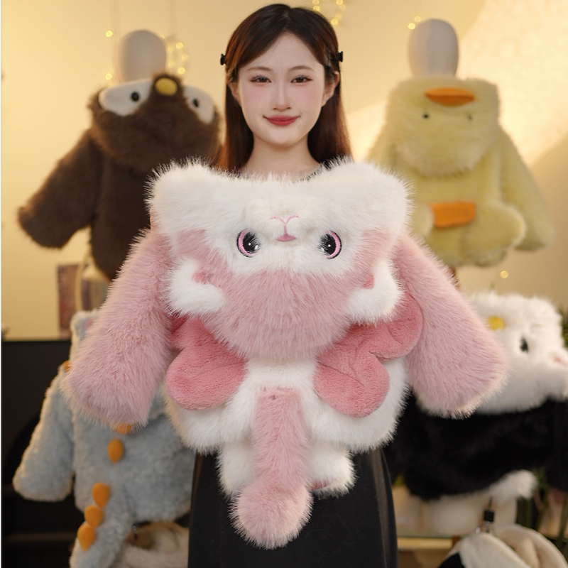 2026 Parent-Child Winter Style Children's Stylish Thickened Angel Cat Plush Cartoon Warm Coat Faux Fur