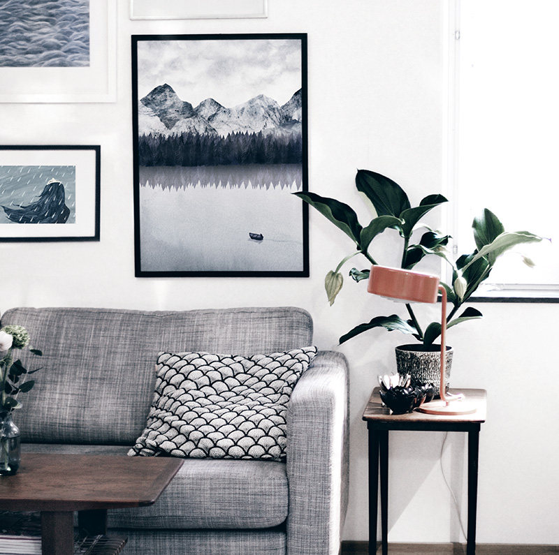 CoolerColour Nordic signed illustrator works snow mountain lake water decorative painting poster art