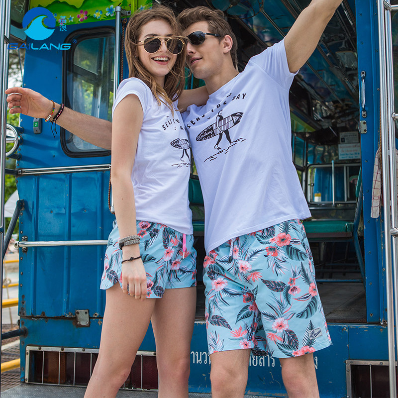 Gailang couple beach pants Men's and women's quick-drying honeymoon large size shorts Leisure seaside vacation five-point pants spa pants