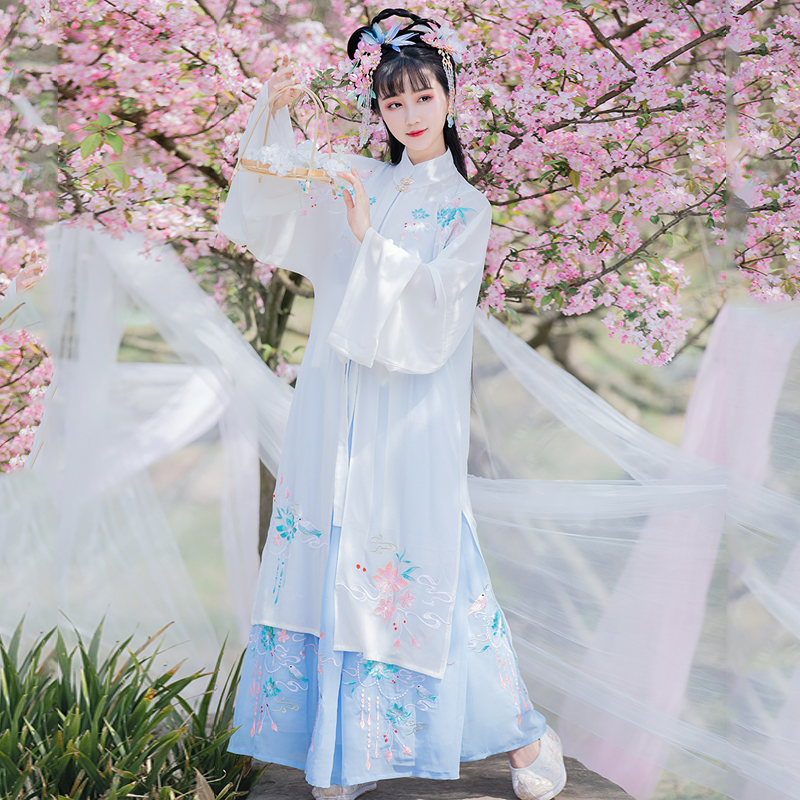 Original Handmaid's Chinese Wind Heavy Industries Embroidery Ming-made Necklace Long Shirts for Cardiovert Skirt Spring Summer Daily Student Ancient Dress