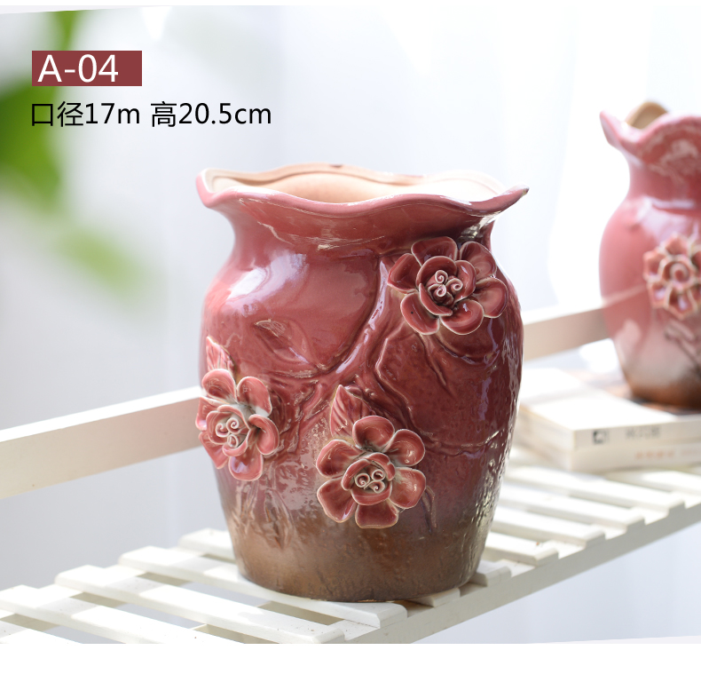 A new large caliber old running the green plant ceramic flower POTS, fleshy flower implement dried flower vase coarse pottery breathable large - sized mage basin