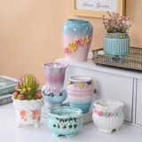 Дышащий белый цветочный горшок в форме цветка, большой керамический комплект, простой и элегантный дизайн