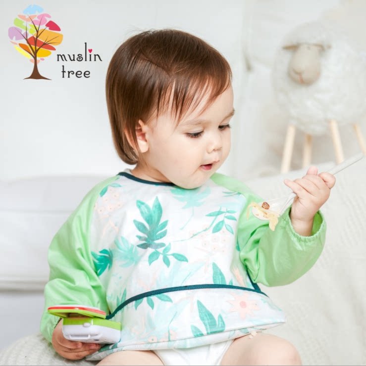 Newborn coveralls long-sleeved reverse dressing infants and young children waterproof eating clothes men and women baby painting clothes breathable cotton