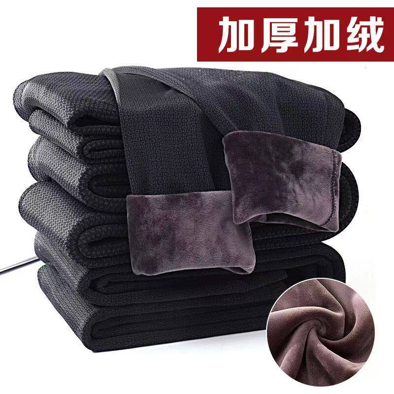 Men's slim fit sweatpants with velvety pants with high waist and cotton sweatpants plus fattening up glossy cotton pants for underpants autumn and winter-Taobao