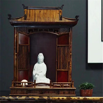 Xiangfeis bamboo imitation ancient building with door house style Buddha niches Niche Home Temple Buddha Hall Buddhas Cupboard God desk for the table