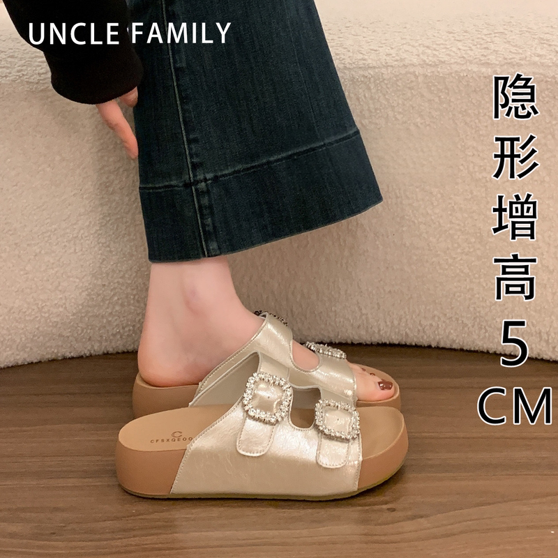 Uncle's Genuine Leather Thick-Soled Rhinestone Slip-On Sandals for Women, Summer Outdoor Wear, 2026 New Style, Height-Increasing Birkenstock-Style Soft-Soled Sandals Uncle's Genuine Leather Thick-Soled Rhinestone Slip-On Sandals for Women, Summer Outdoor Wear, 2026 New Style, Height-Increasing Birkenstock-Style Soft-Soled Sandals