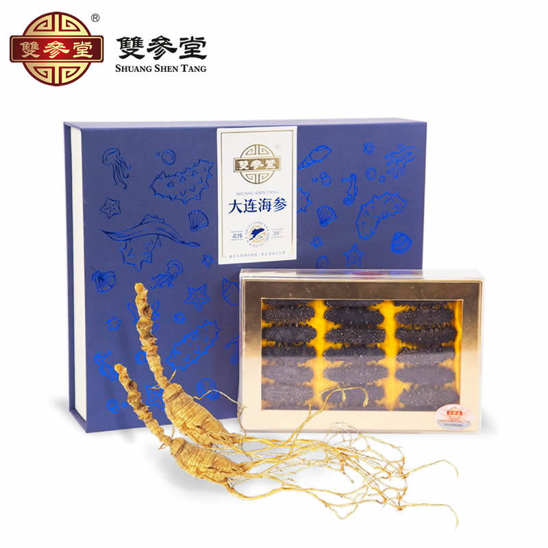 Shuangshentang double ginseng gift box accompanying gift sea cucumber gift box Dalian light dry sea cucumber 98g Changbai Mountain forest ginseng
