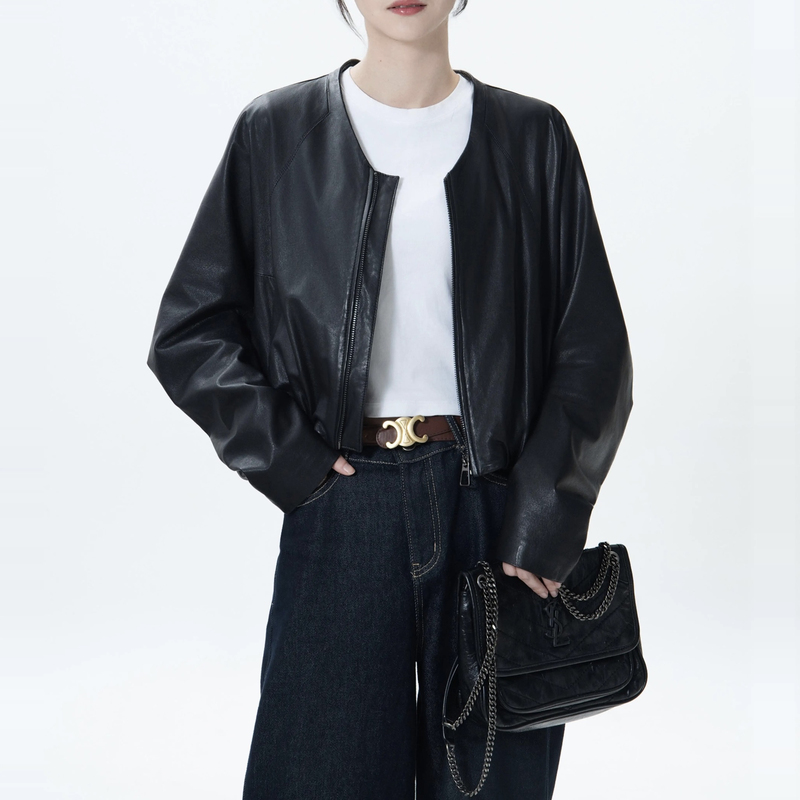 [Factory] Spring and Autumn New Batwing Sleeve Haining Sheepskin Cape Style Jacket Short Genuine Leather Coat for Women