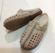 The new linen hollow slippers national wind comfortable soft-soled mens and womens Baotou shoes Thai thick-soled slippers for couples