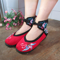 Cloth shoes new single womens shoes National wind embroidered shoes buckle cotton shoes spring and autumn shoes flat spring