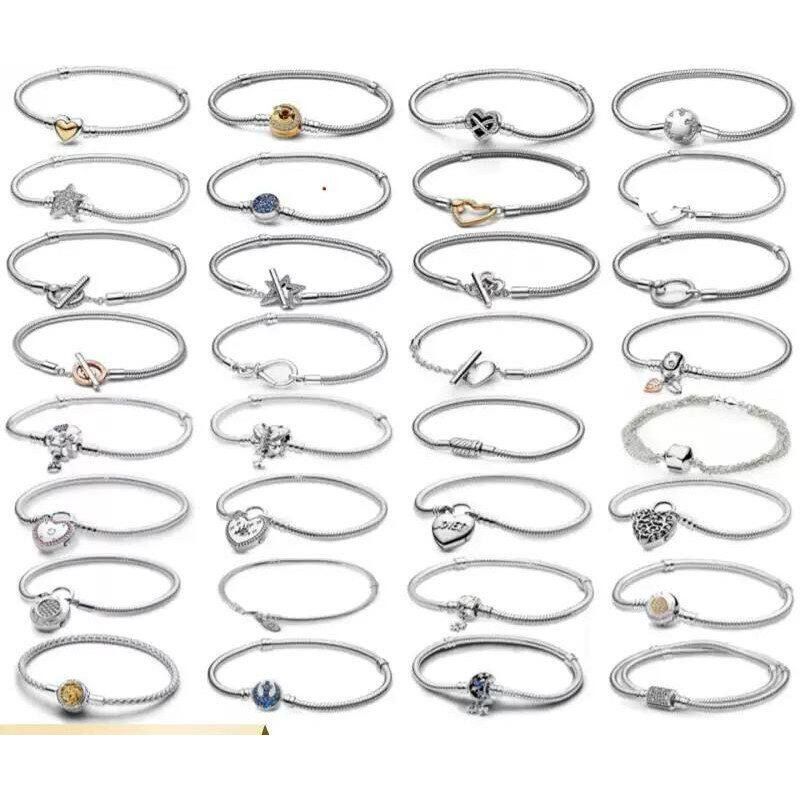 Pan's Pure Silver Bracelet for Women with Heart Lock, Asymmetrical Star-Shaped Heart Chain Buckle, DIY Basic Chain, Snake Bone Chain, Can Be Used for Stringing Beads Pan's Pure Silver Bracelet for Women with Heart Lock, Asymmetrical Star-Shaped Heart Chain Buckle, DIY Basic Chain, Snake Bone Chain, Can Be Used for Stringing Beads