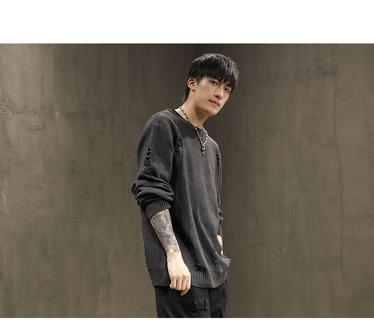 Mùa thu và ngày đông áo len lỗ retro nam triều 2018 áo len mới rộng cổ tròn áo thun dày áo phông nam