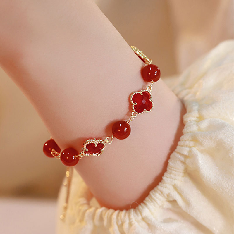 【Franc Cader】French Light Luxury Designer Red Agate Lucky Four-Leaf Clover Bracelet and Hetian Jade Bracelet 【Franc Cader】French Light Luxury Designer Red Agate Lucky Four-Leaf Clover Bracelet and Hetian Jade Bracelet