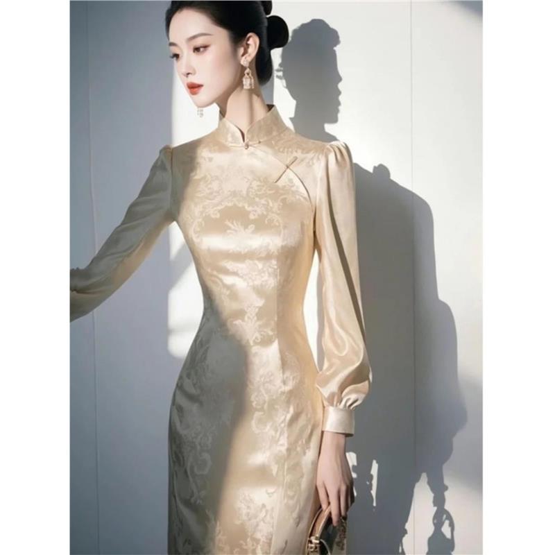 Clearance Sale~ New Chinese-Style National Fashion Improved Cheongsam Dress, Spring Outfit, Waist-Cinching Slim-Fit Long Dress Clearance Sale~ New Chinese-Style National Fashion Improved Cheongsam Dress, Spring Outfit, Waist-Cinching Slim-Fit Long Dress