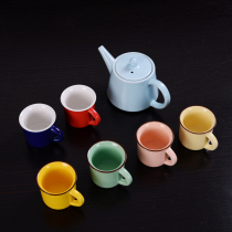 Custom retro ceramic tea set nostalgic imitation enamel cup set kung fu tea set kung fu tea set one pot of six creative water cups