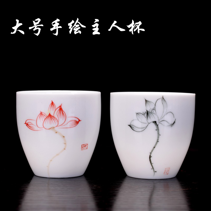 Under Glazed Color Large White Porcelain Thin Tire Master's Cup Handpainted Tea Cup Single Cup of Tea Tea Cup Creative Individual Cup Ceramic Cups-Taobao