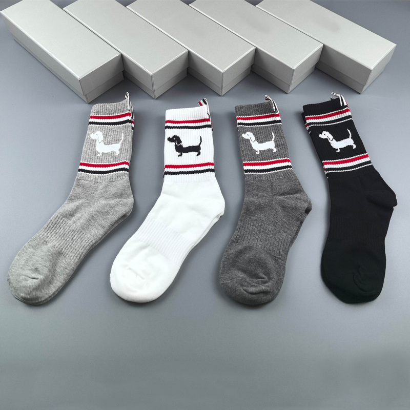 Tb Puppy Mid-Length Socks Pure Cotton Street Hip-Hop High Socks Trendy Brand Tb Red White Blue Stockings Men and Women Gift Box