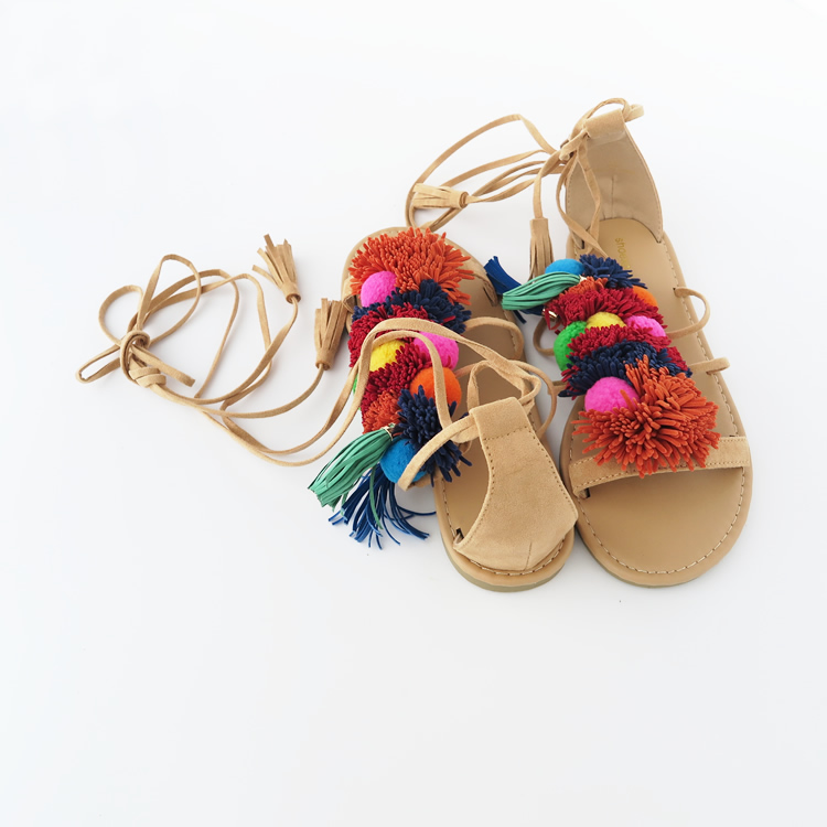 Bohemian wind strap flow Sulfur Ball small rainbow color lacing sandals Summer 1 0kg