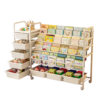 Children's bookshelf picture book shelf toy storage shelf integrated simple floor-standing movable baby storage shelf iron art bookcase
