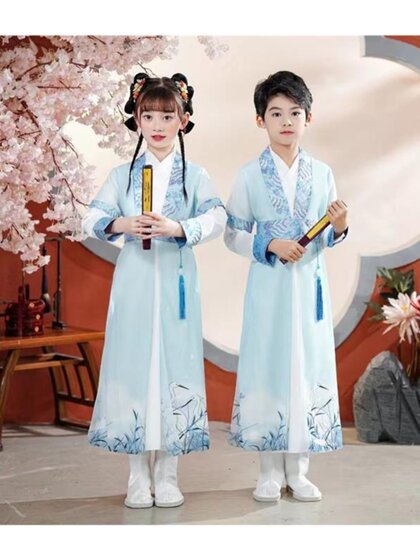 儿童汉服男童国学演出服中国风日常套装超仙小孩女童古装夏季薄款
