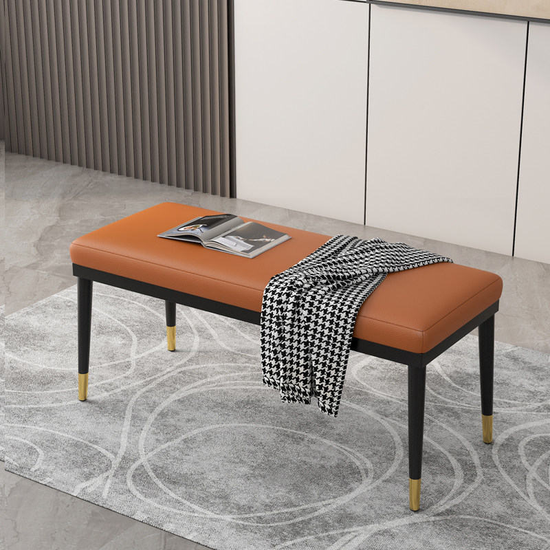 Change shoe stool small apartment living room light luxury shopping mall leather houndstooth long sofa clothing store fitting room simple bench
