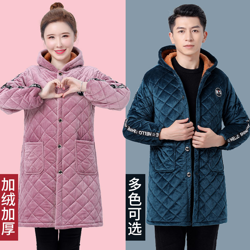 Cooking men's soil plus velvet thickened overcoat suit women's coat winter long overcoat women's overalls women's autumn and winter cotton