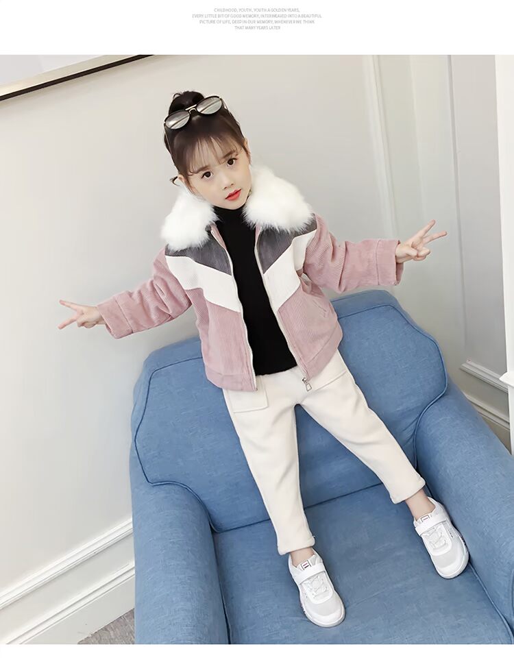 Áo khoác bé gái dày mùa thu đông 2018 phiên bản mới của Hàn Quốc áo len trẻ em cashmere ngắn áo khoác Jean bé gái cá tính