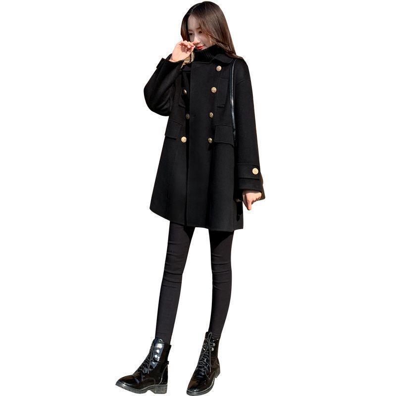 Black British Style Single-Sided Cashmere Coat for Women 2026 Winter New High-End Double-Breasted Woolen Coat