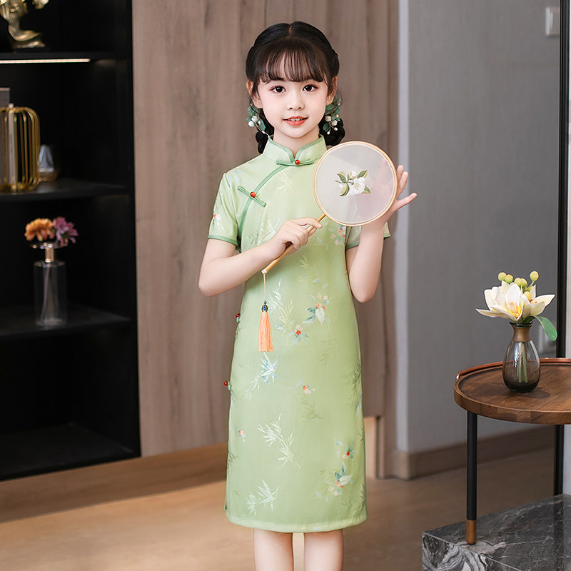 slim fit dress slacks Bamboo Pattern Qipao, Chinese Dress, Bamboo PatternCheongsam 3XL / Green main image 1