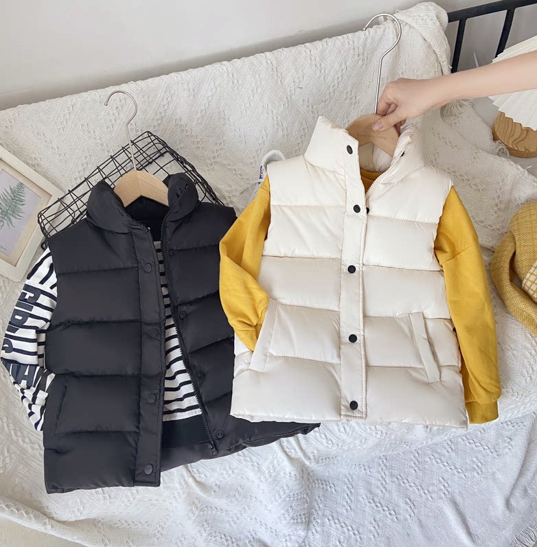 2021 Autumn Winter Children Thicken Vest Large Children Outside Wearing Down Cotton Waistcoat Boy Girl Girl New Manclip Warm